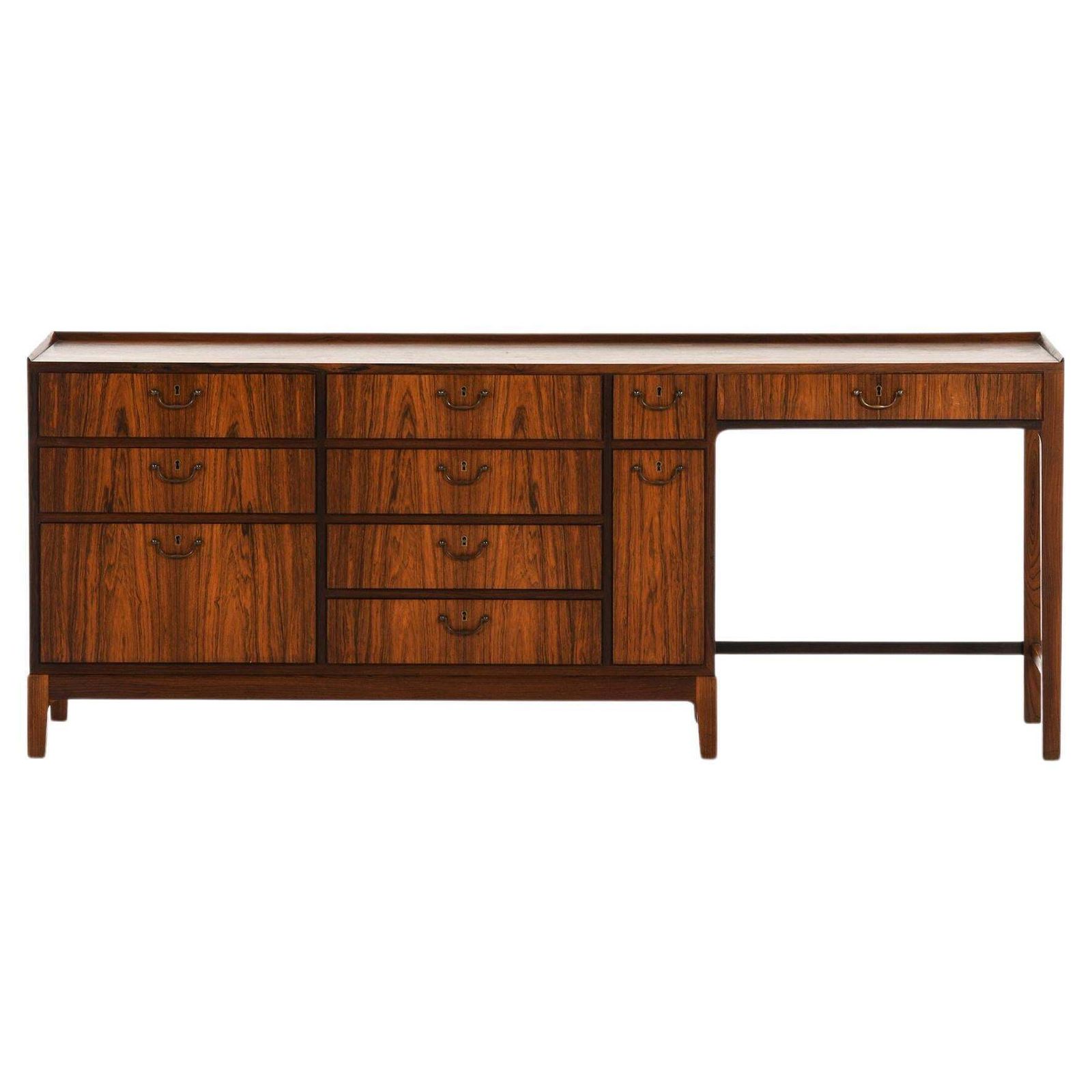 Dressing Table / Vanity / Bureau In Rosewood And Brass By Frode Holm, 1950's