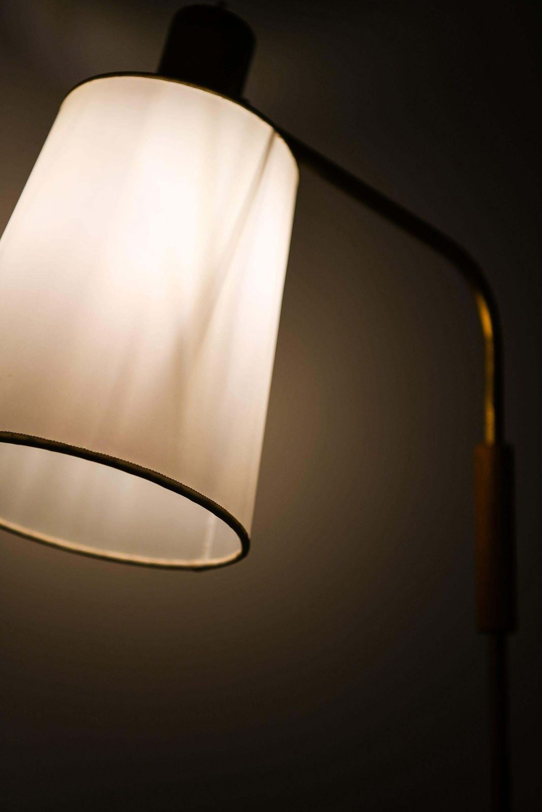 Rare Floor Lamp In Brass, Teak And Lamp Shade, 1950's photo Lighting