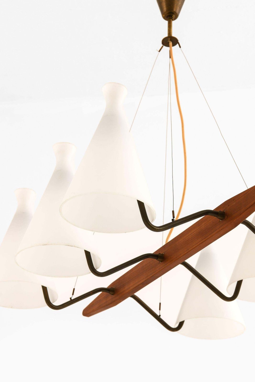 Ceiling Lamp In Teak, Brass & Opaline Glass By Svend Aage Holm Sørensen, 1950's photo Lighting