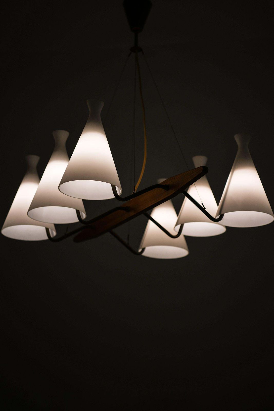 Ceiling Lamp In Teak, Brass & Opaline Glass By Svend Aage Holm Sørensen, 1950's photo buy