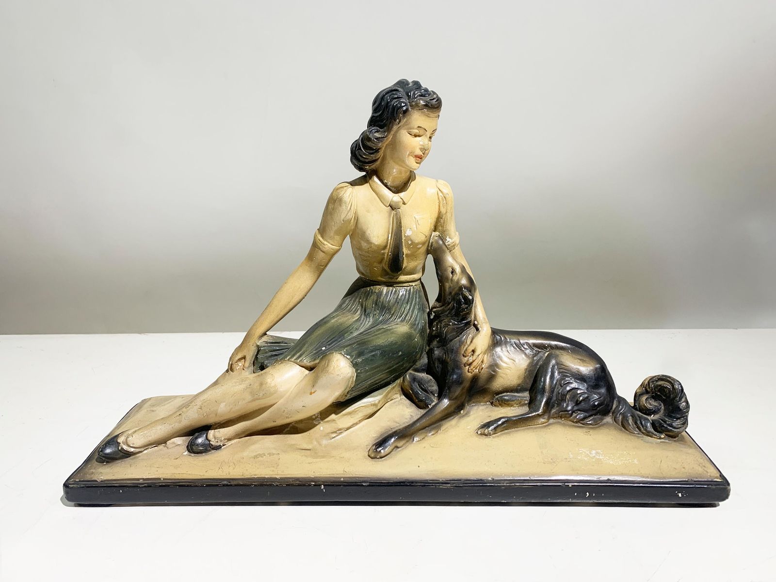 Art Deco Sculpture Of A Lady With Borzoi By S. Boni, France, Circa 1930s photo furniture