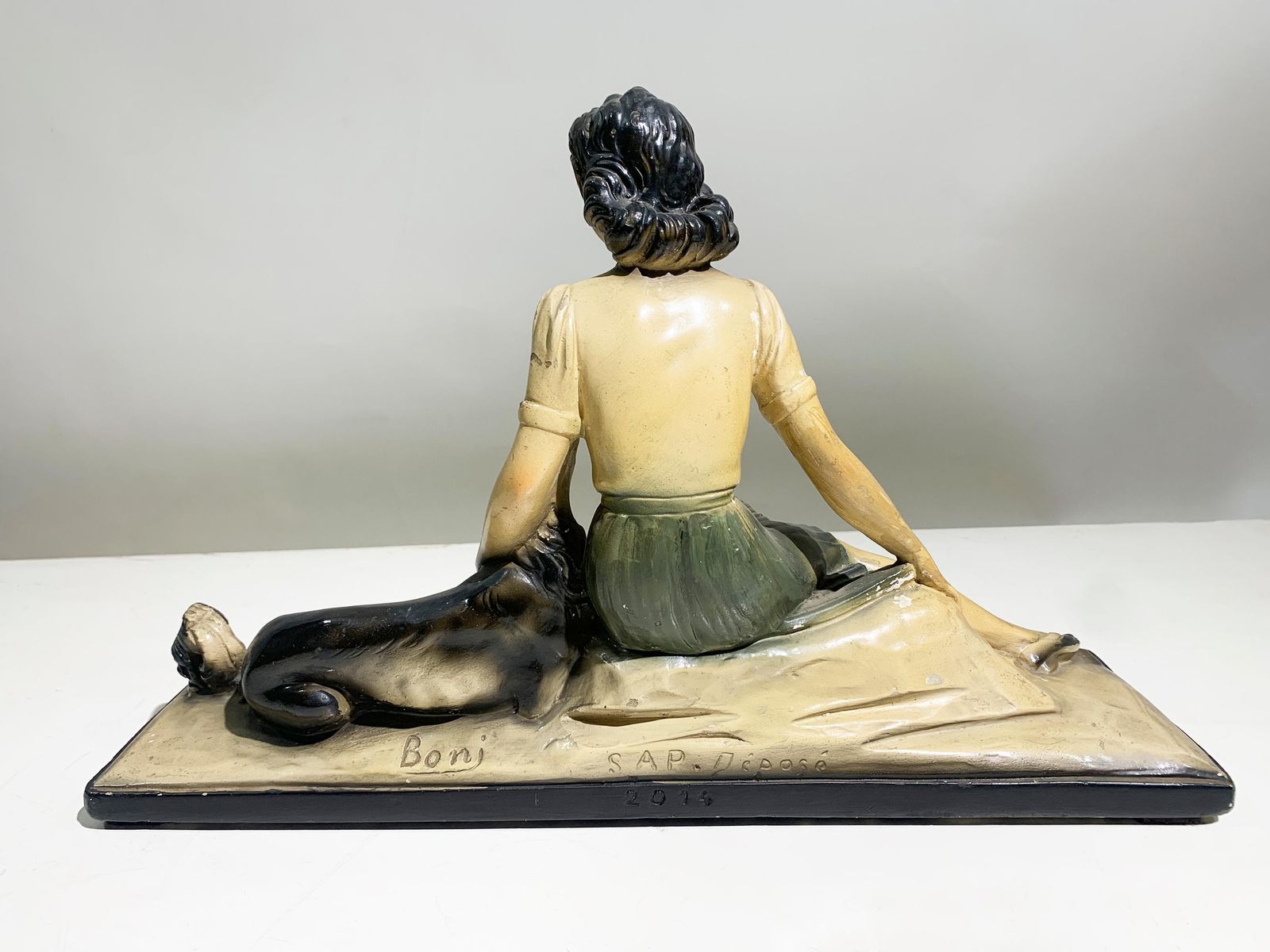 Art Deco Sculpture Of A Lady With Borzoi By S. Boni, France, Circa 1930s photo Art