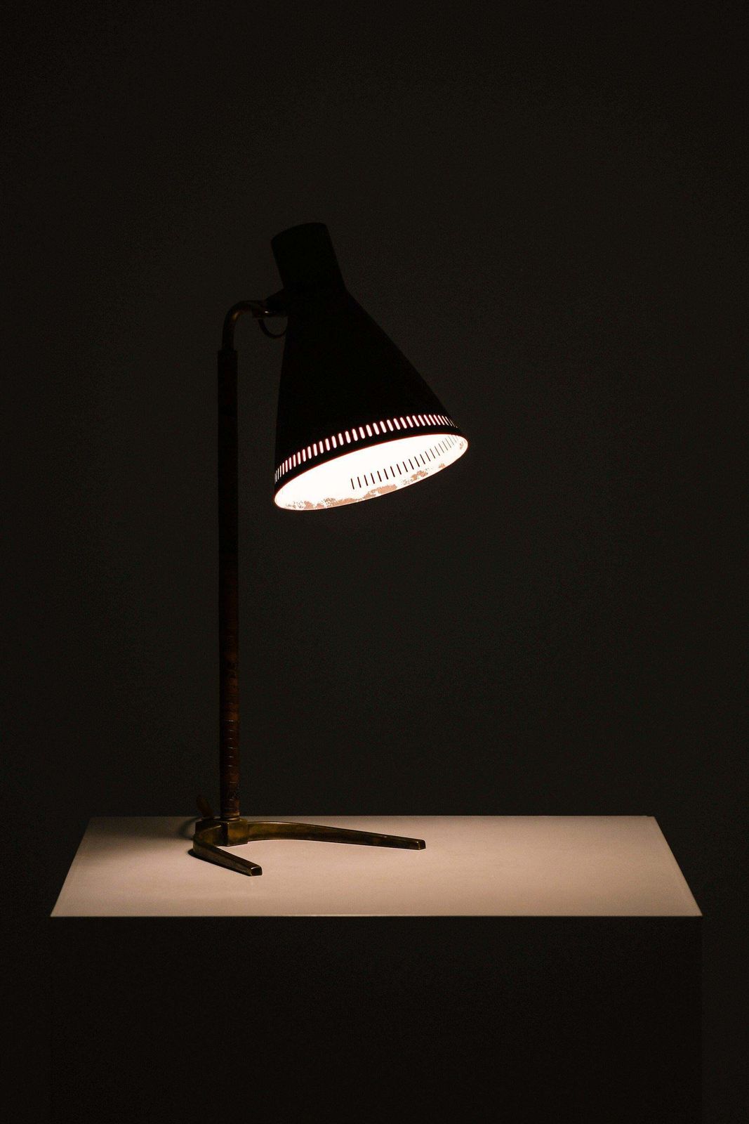 Early Table Lamp In Brass And Leather By Paavo Tynell, 1950's photo 28678.0