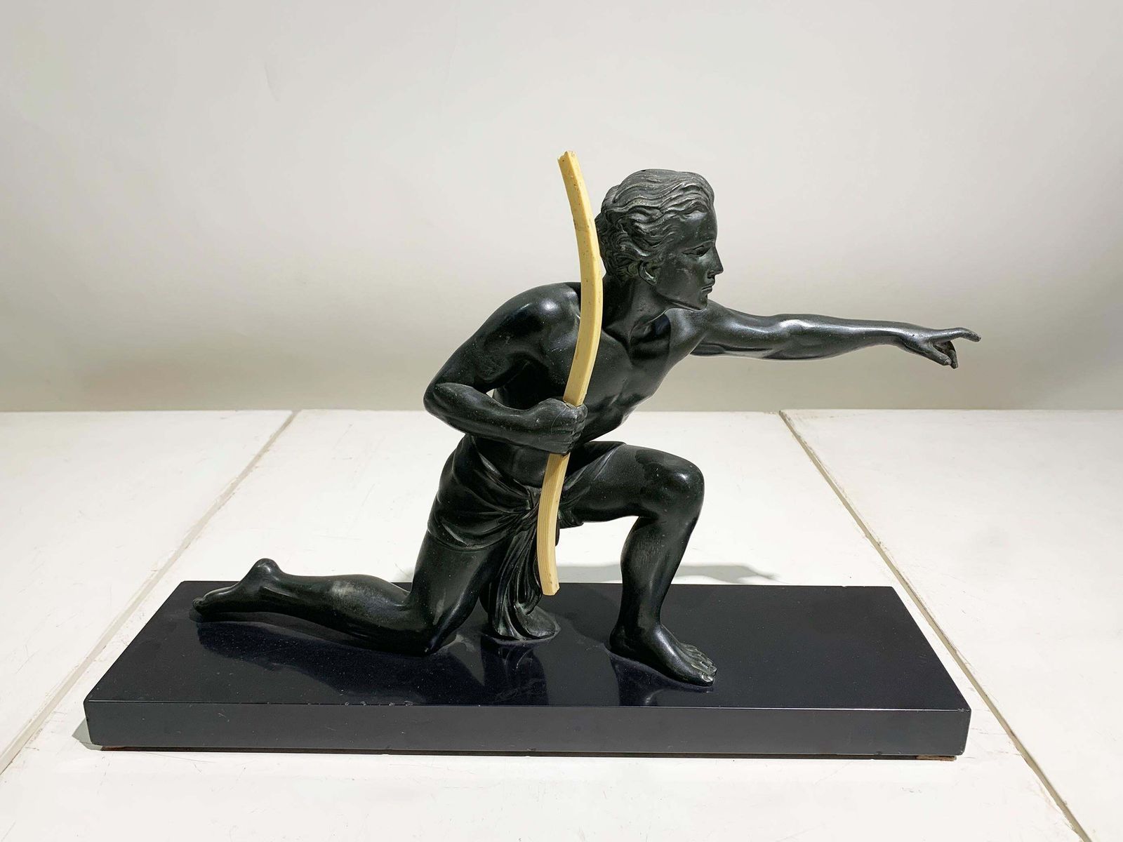 French Art Deco 'Archer' Sculpture On Black Base, Attributed To J. De Roncourt photo furniture