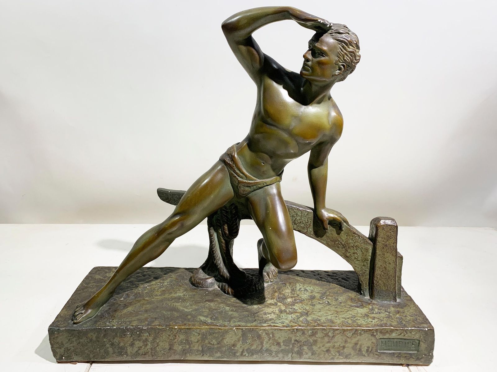 Art Deco Sailor Patinated Bronze Sculpture Signed "Meurice", Circa 1940's photo furniture