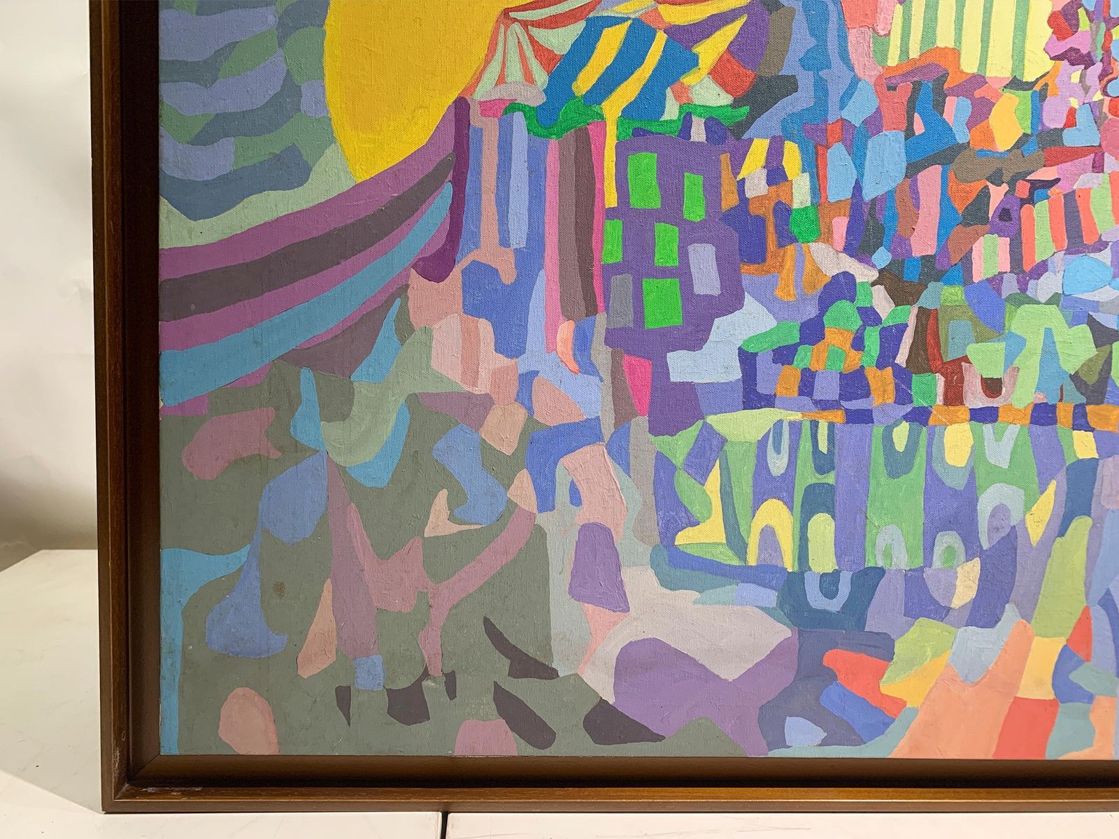 Late 20th Century Vibrant Abstract Painting, Sun, Sea, And Landscape, Signed photo vinterior
