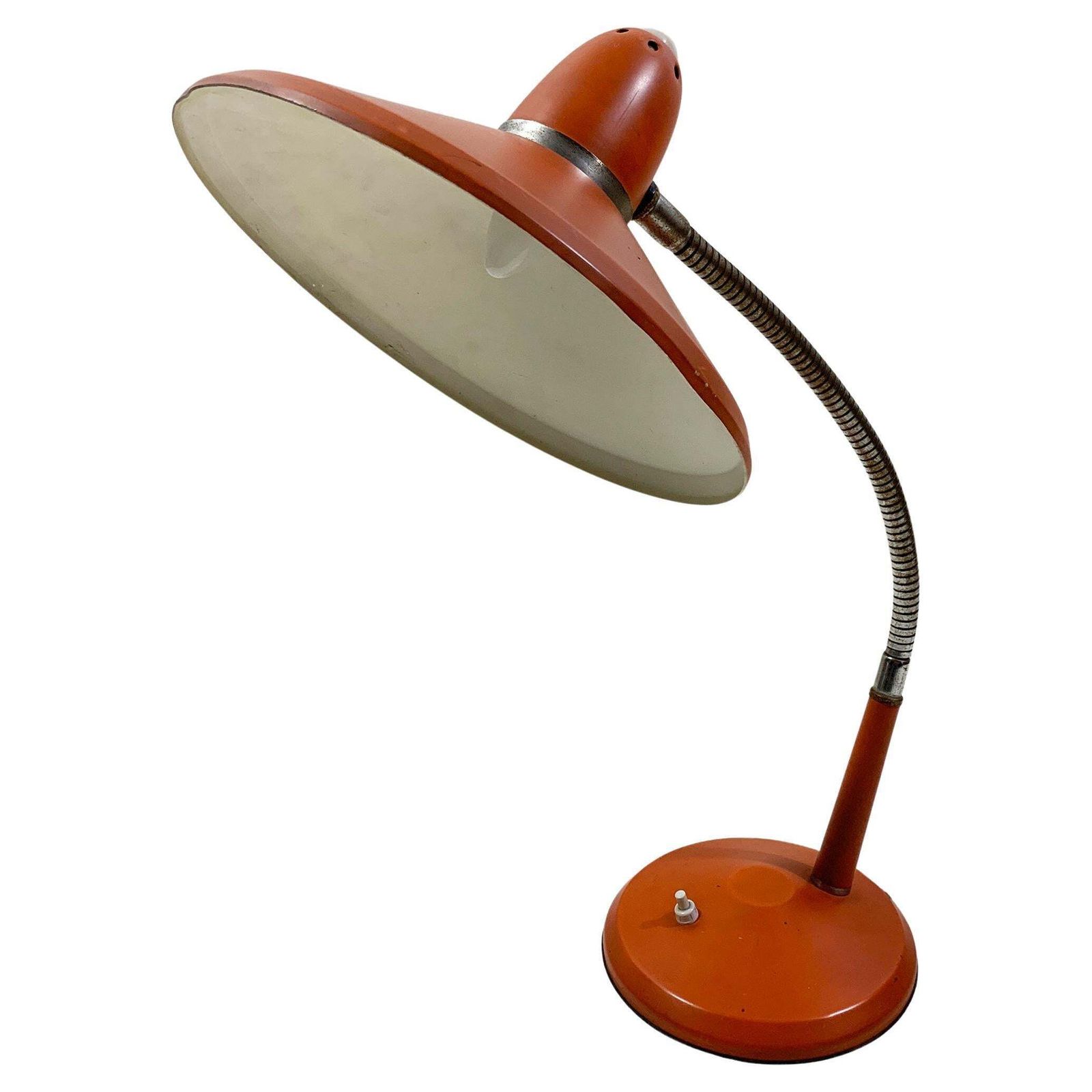 Vintage Space Age Orange Desk Lamp With Adjustable Gooseneck Arm, Circa 1960's