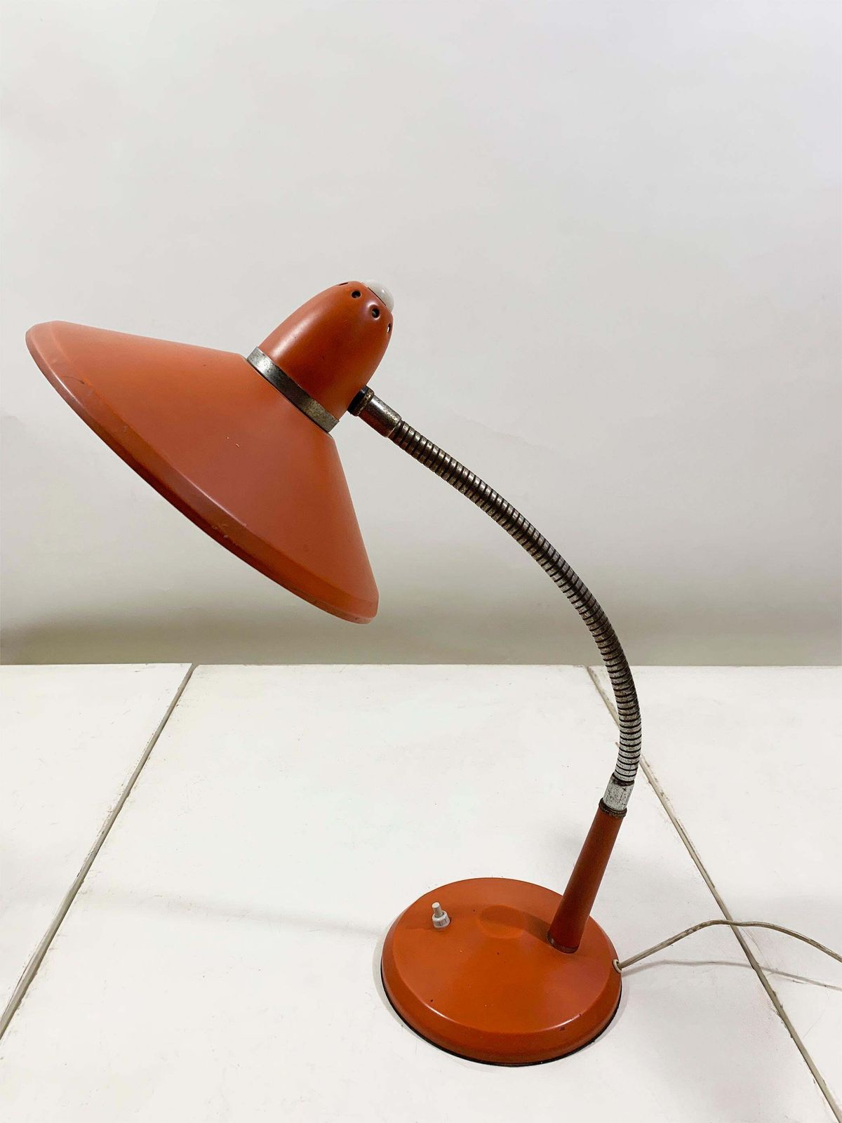 Vintage Space Age Orange Desk Lamp With Adjustable Gooseneck Arm, Circa 1960's photo Lighting