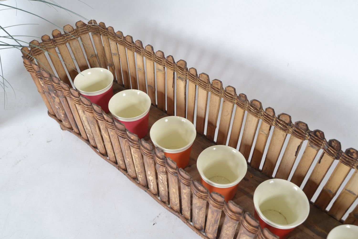 Midcentury Long Bamboo Rattan Planter Windowbox Jardiniere Tiki 1950s photo vinterior