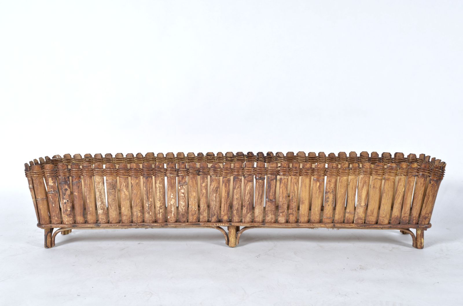 Midcentury Long Bamboo Rattan Planter Windowbox Jardiniere Tiki 1950s photo furniture