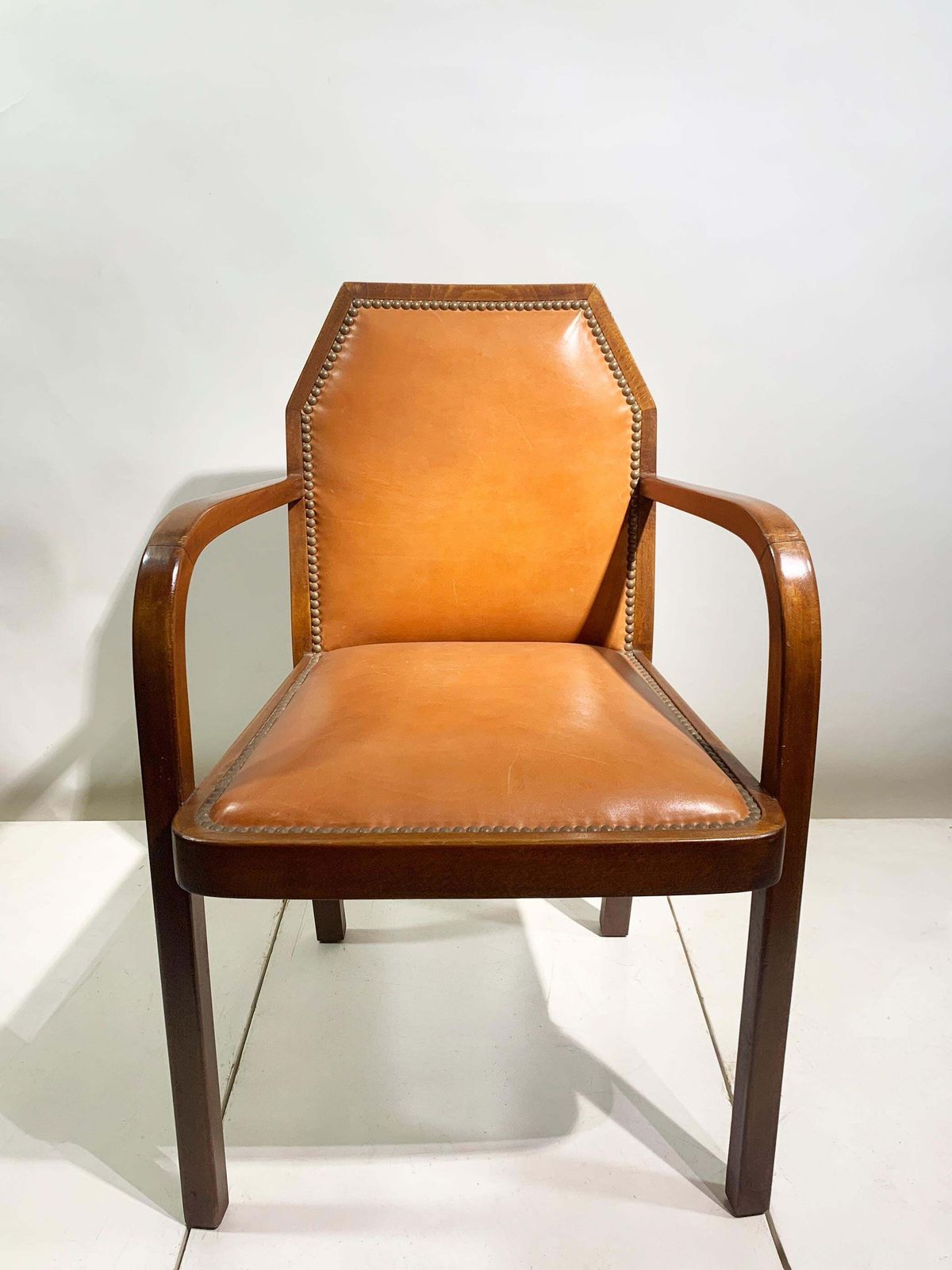 Pair Of Art Deco Bridge/ Armchairs, In Leather,  France, Circa 1930's photo Furniture
