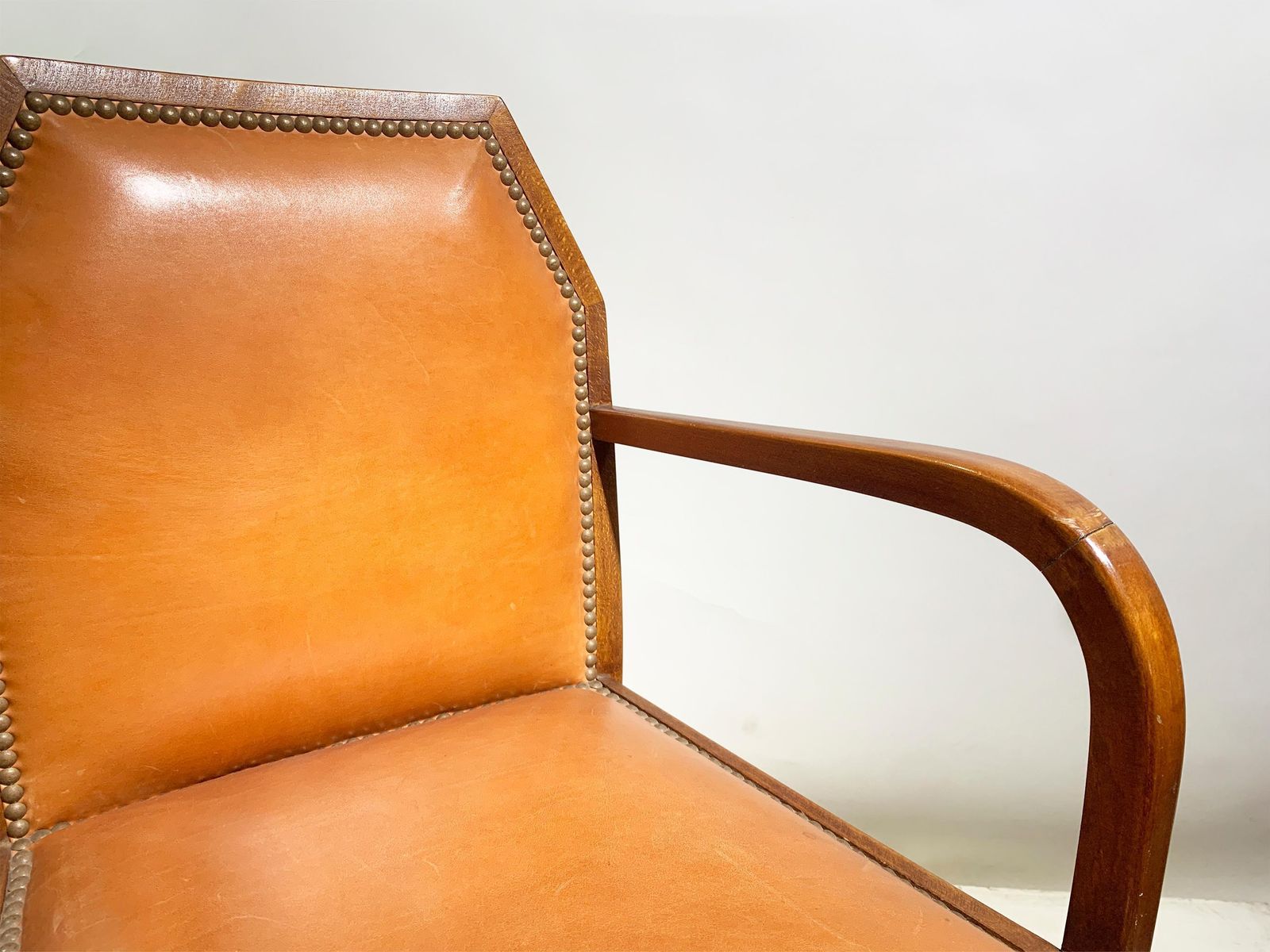 Pair Of Art Deco Bridge/ Armchairs, In Leather,  France, Circa 1930's photo vintage