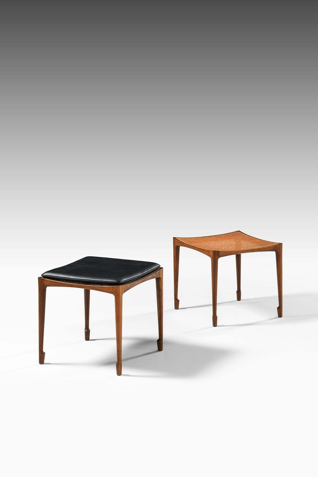 Pair Of Stools In Rosewood And Woven Cane By Bernt Petersen, 1950's photo for sale