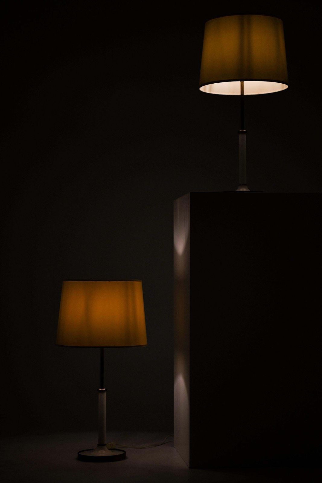 Table Lamps In Brass & White Metal & Original Lamp Shades By Josef Frank, 1950's photo Lighting
