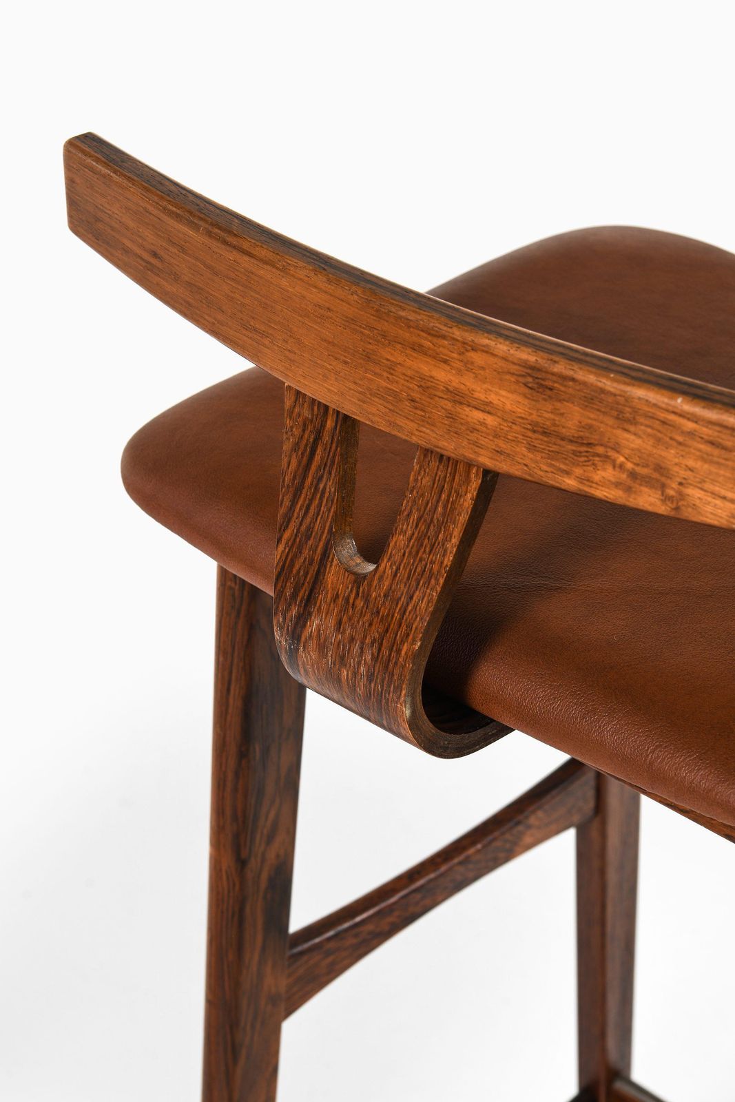 Set Of 6 Bar Stools In Rosewood And Leather By Knud Bent, 1960's photo vintage
