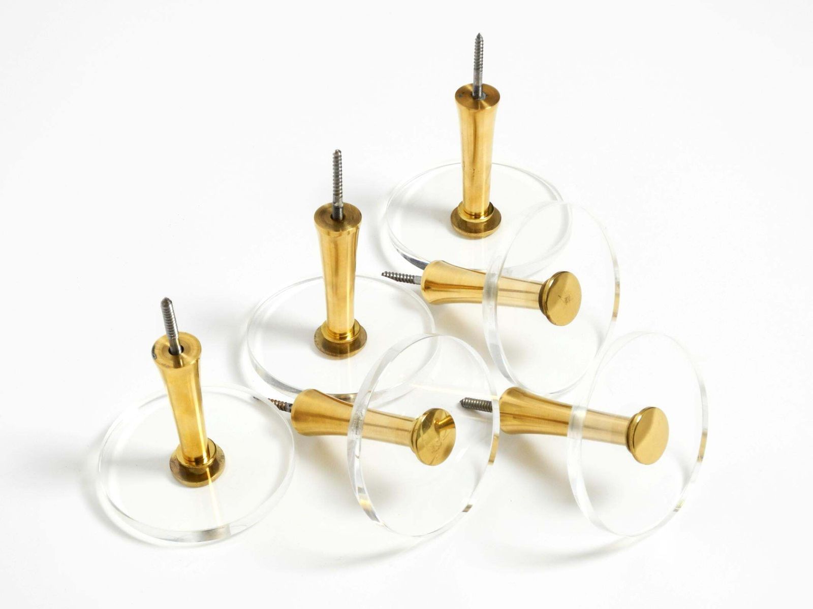1970s Set Of 6 Coat Hooks Made Of Brass And Plexiglass By Vereinigte Werkstätten photo Furniture