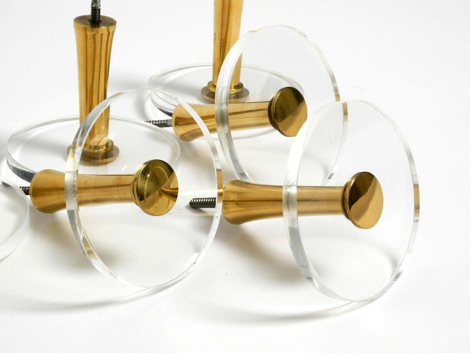 1970s Set Of 6 Coat Hooks Made Of Brass And Plexiglass By Vereinigte Werkstätten photo buy