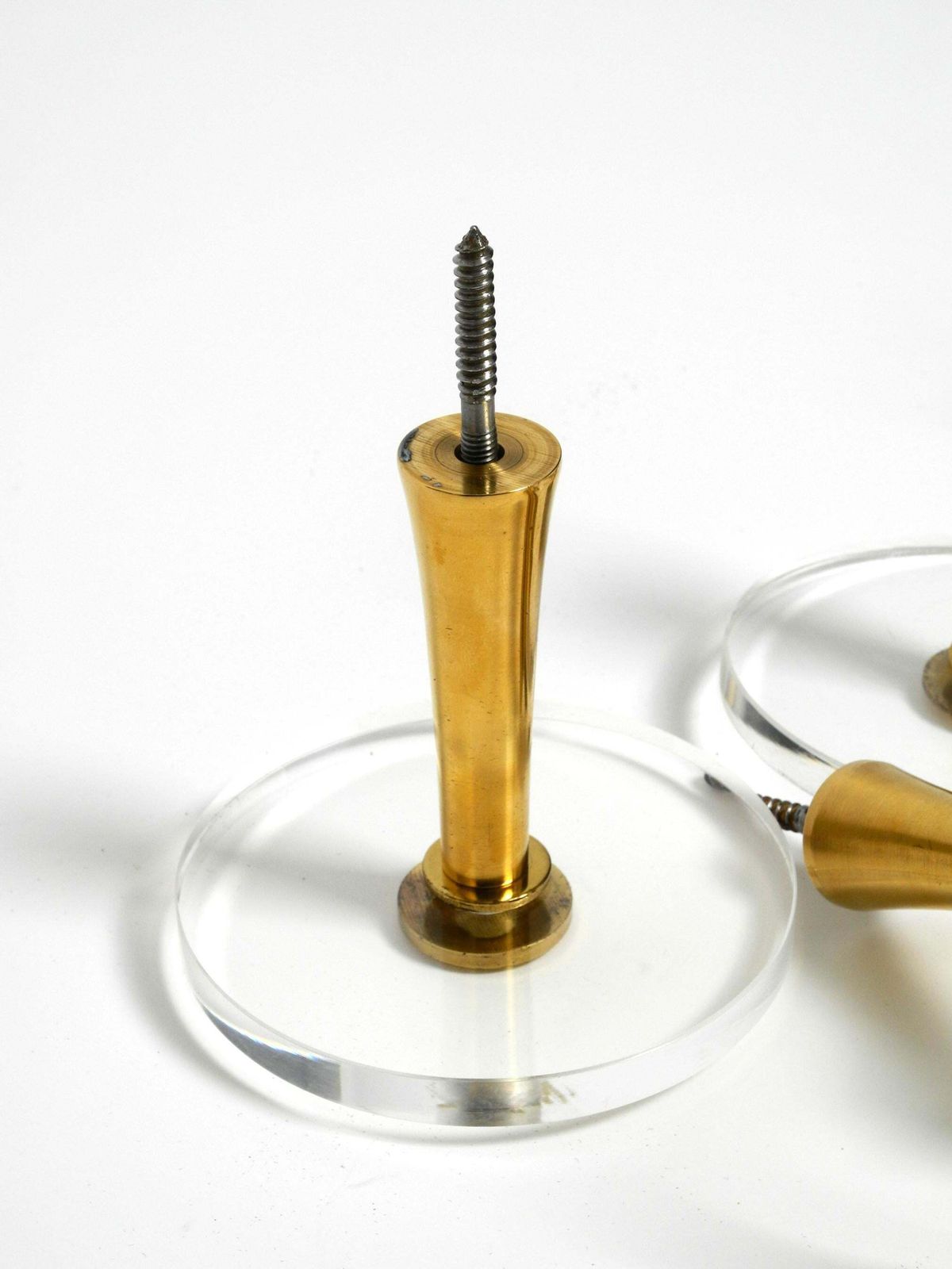 photo for sale 1970s Set Of 6 Coat Hooks Made Of Brass And Plexiglass By Vereinigte Werkstätten