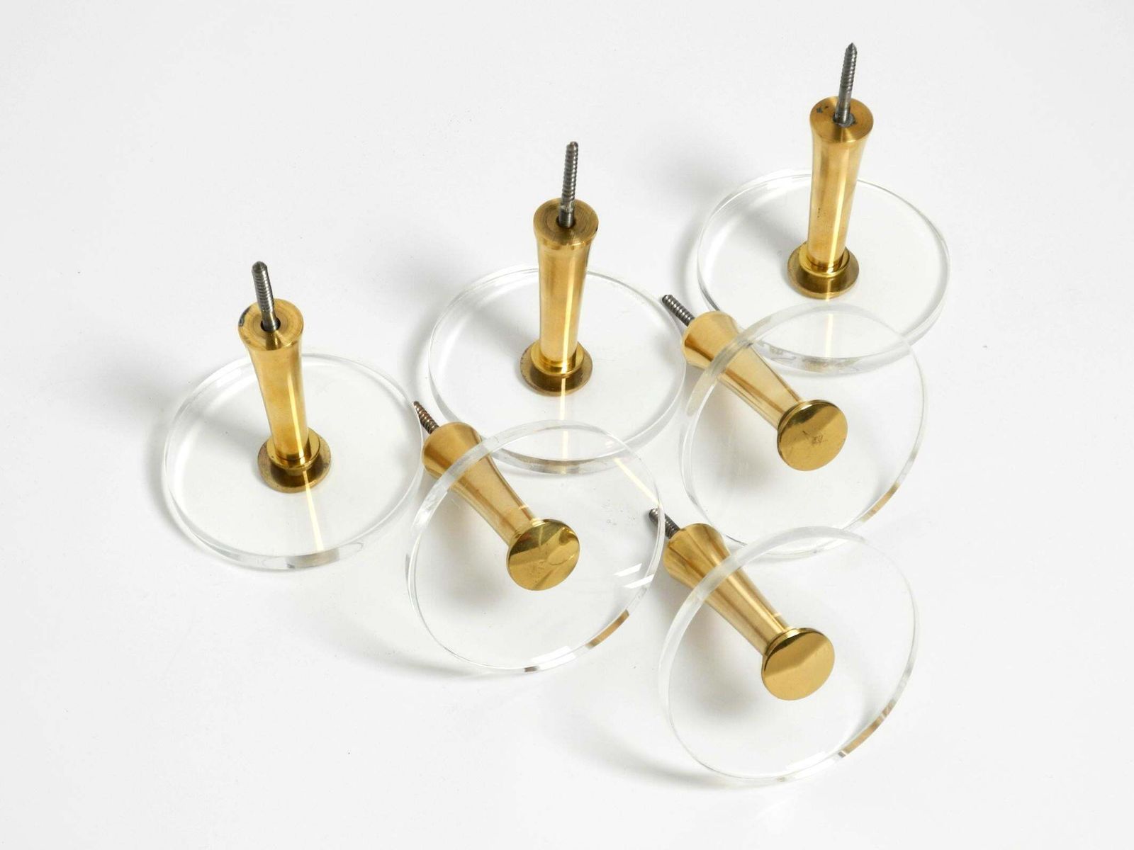 Furniture 1970s Set Of 6 Coat Hooks Made Of Brass And Plexiglass By Vereinigte Werkstätten photo