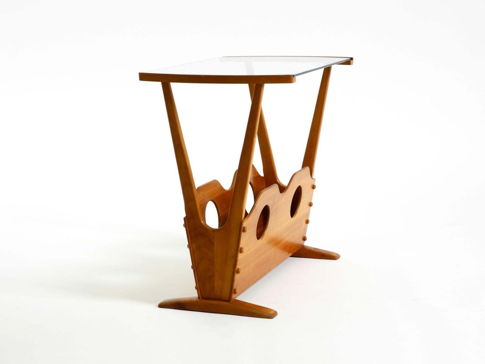 photo furniture Mid Century Modern Side Table With Magazine Rack, Made Of Ash Wood And Glass