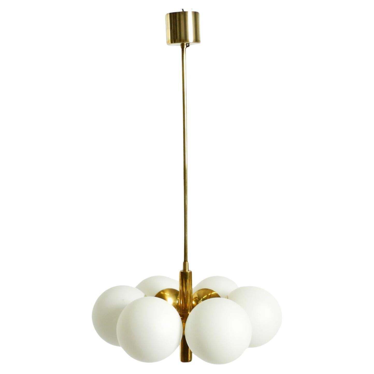 Beautiful 1960s Kaiser Leuchten Brass Ceiling Lamp With 6 Opal Glass Shades