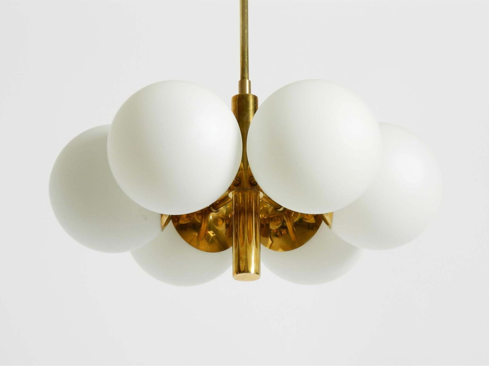 Beautiful 1960s Kaiser Leuchten Brass Ceiling Lamp With 6 Opal Glass Shades photo furniture
