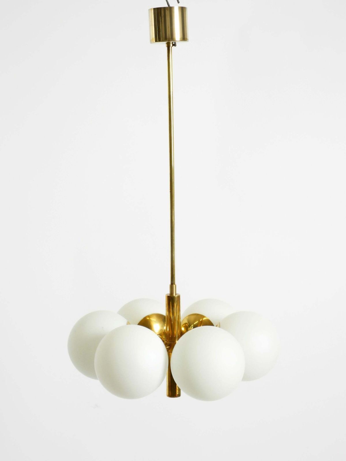 Beautiful 1960s Kaiser Leuchten Brass Ceiling Lamp With 6 Opal Glass Shades photo 1660.0