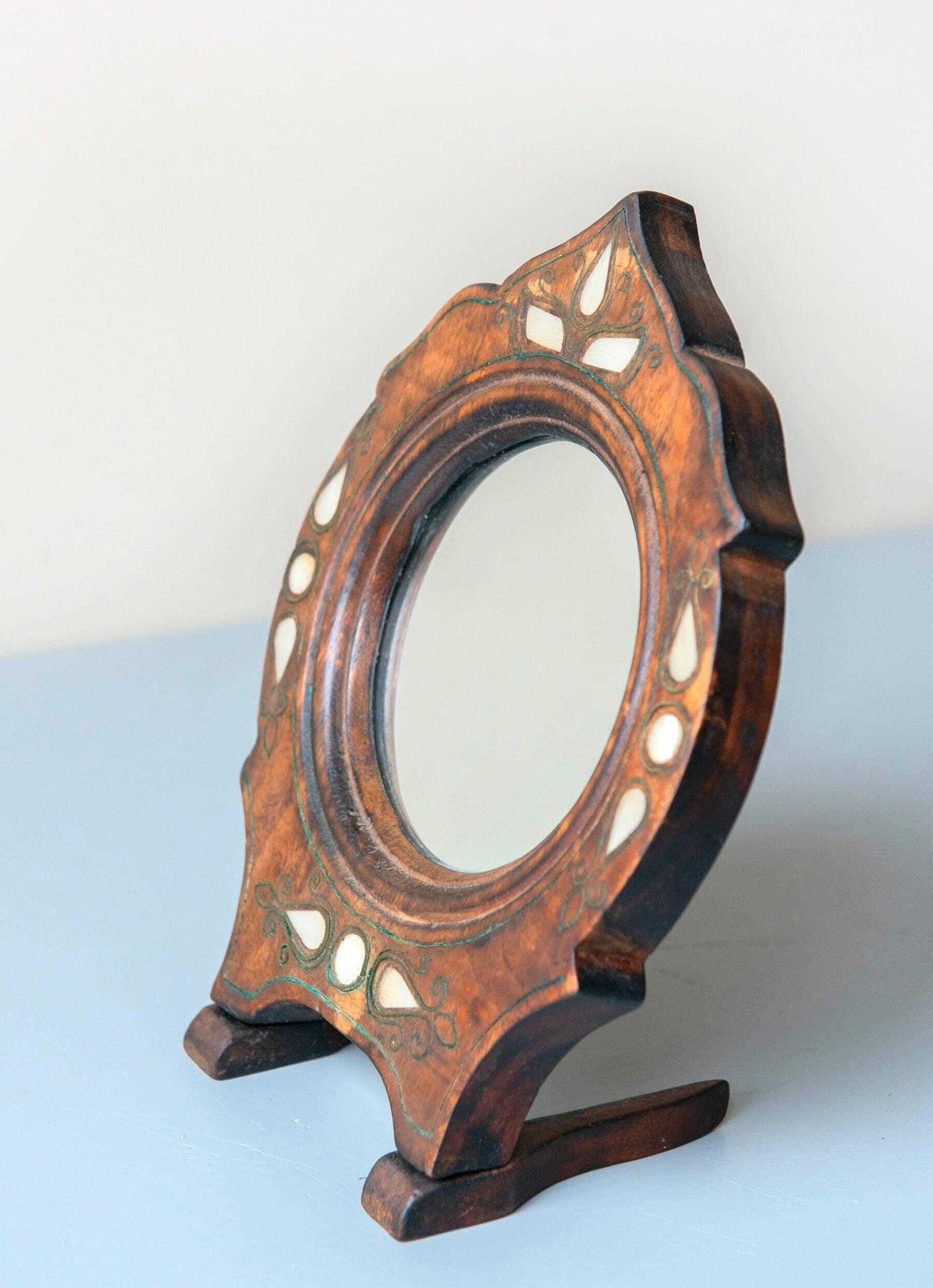 Antieke Houten Tafelspiegelmet Parelmoer Inleg, Art Nouveau / Jugendstil, Ca. 1900 photo for sale