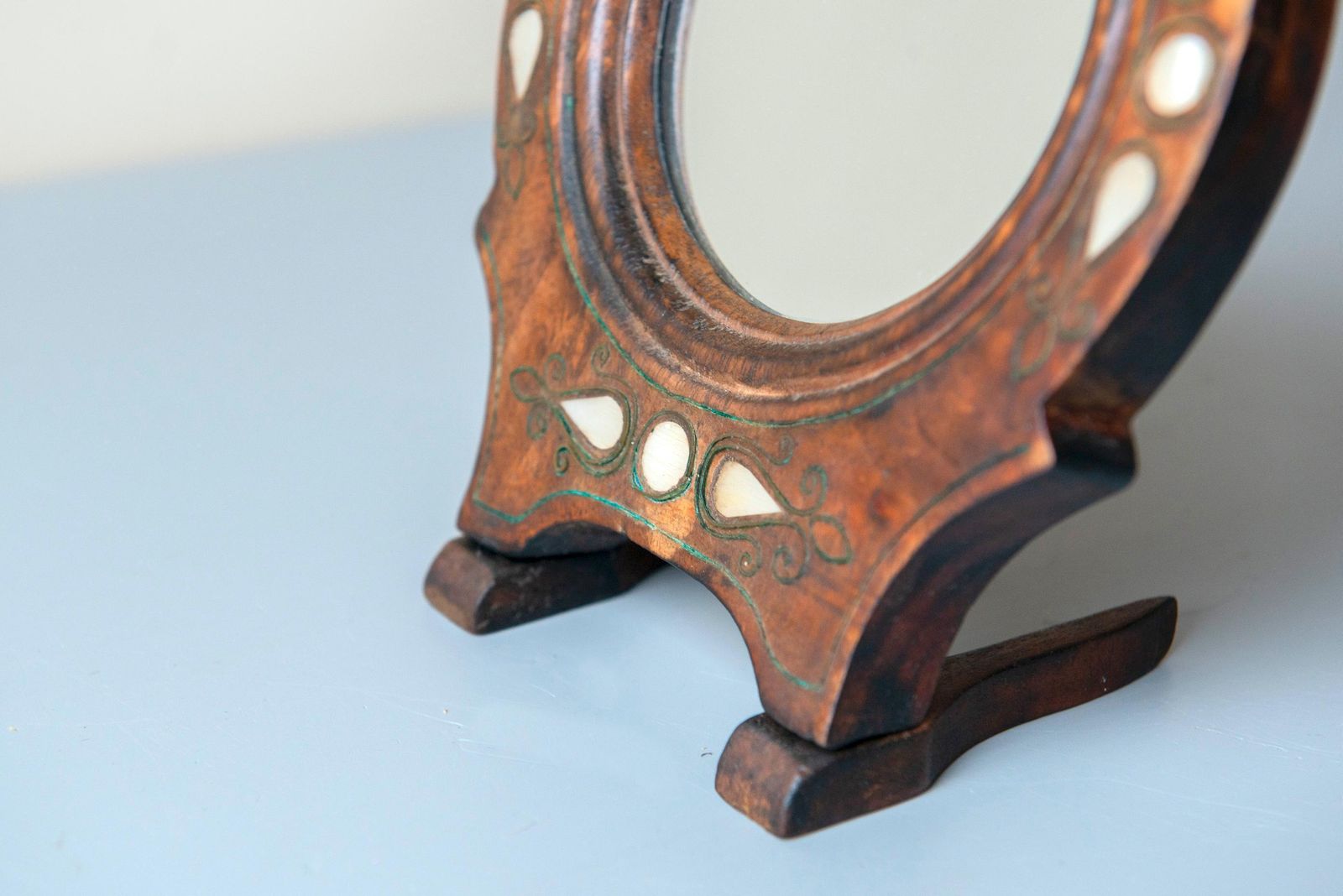 Antique Wooden Tabletop Mirror With Pearl Inlay, Art Nouveau / Jugendstil, C.1900 photo Home Decor