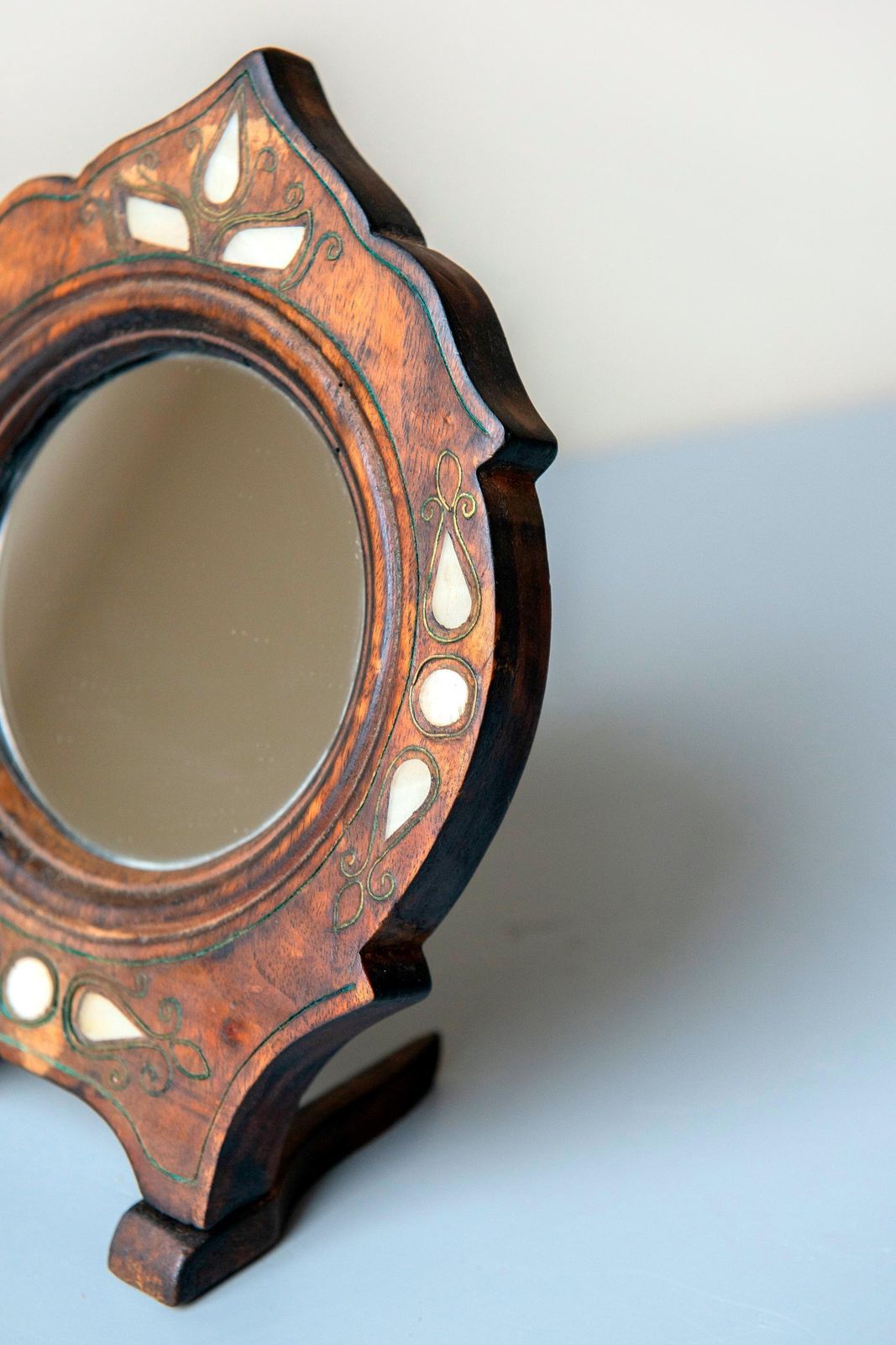 Antieke Houten Tafelspiegelmet Parelmoer Inleg, Art Nouveau / Jugendstil, Ca. 1900 photo 181.0