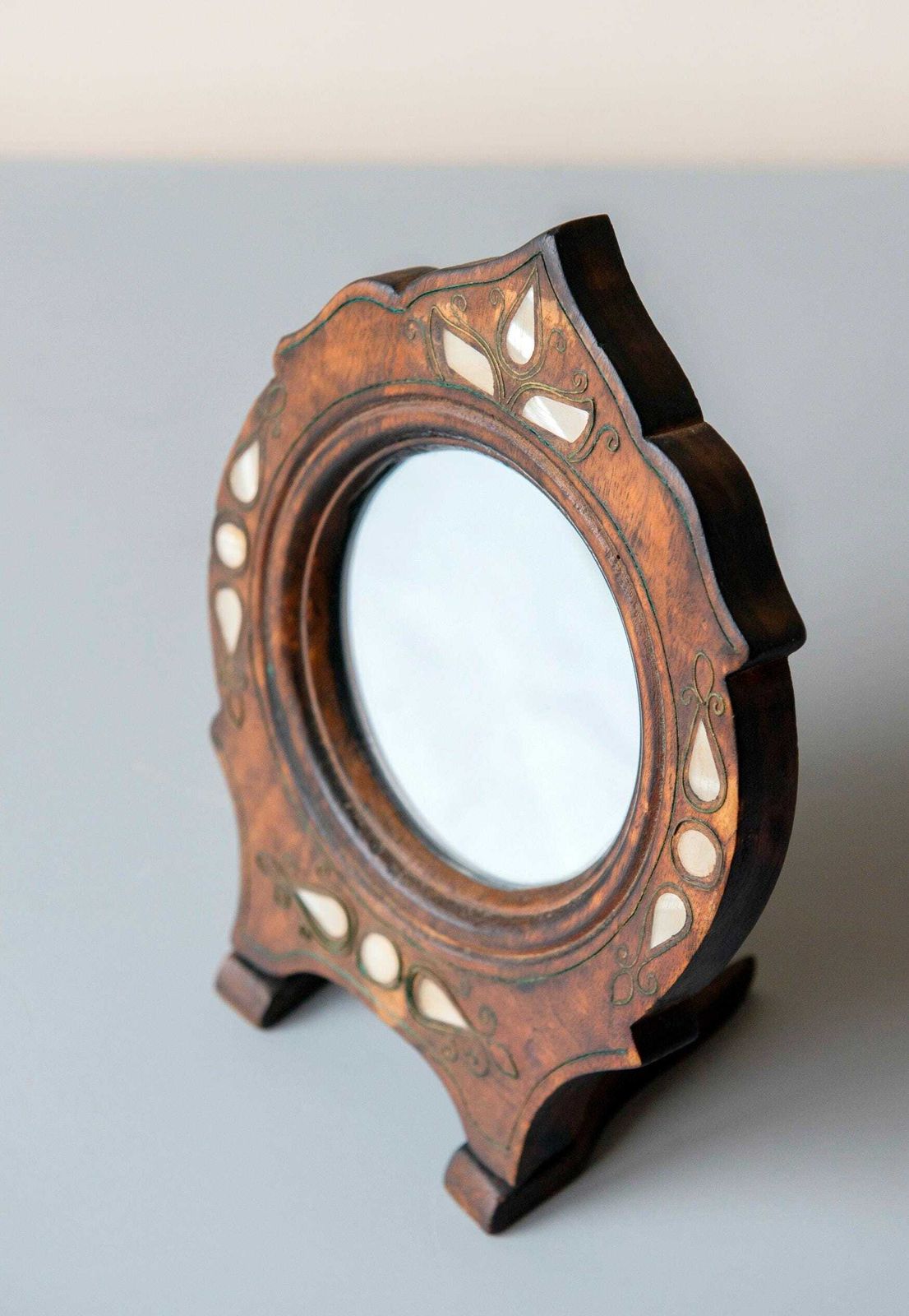 Antique Wooden Tabletop Mirror With Pearl Inlay, Art Nouveau / Jugendstil, C.1900 photo buy