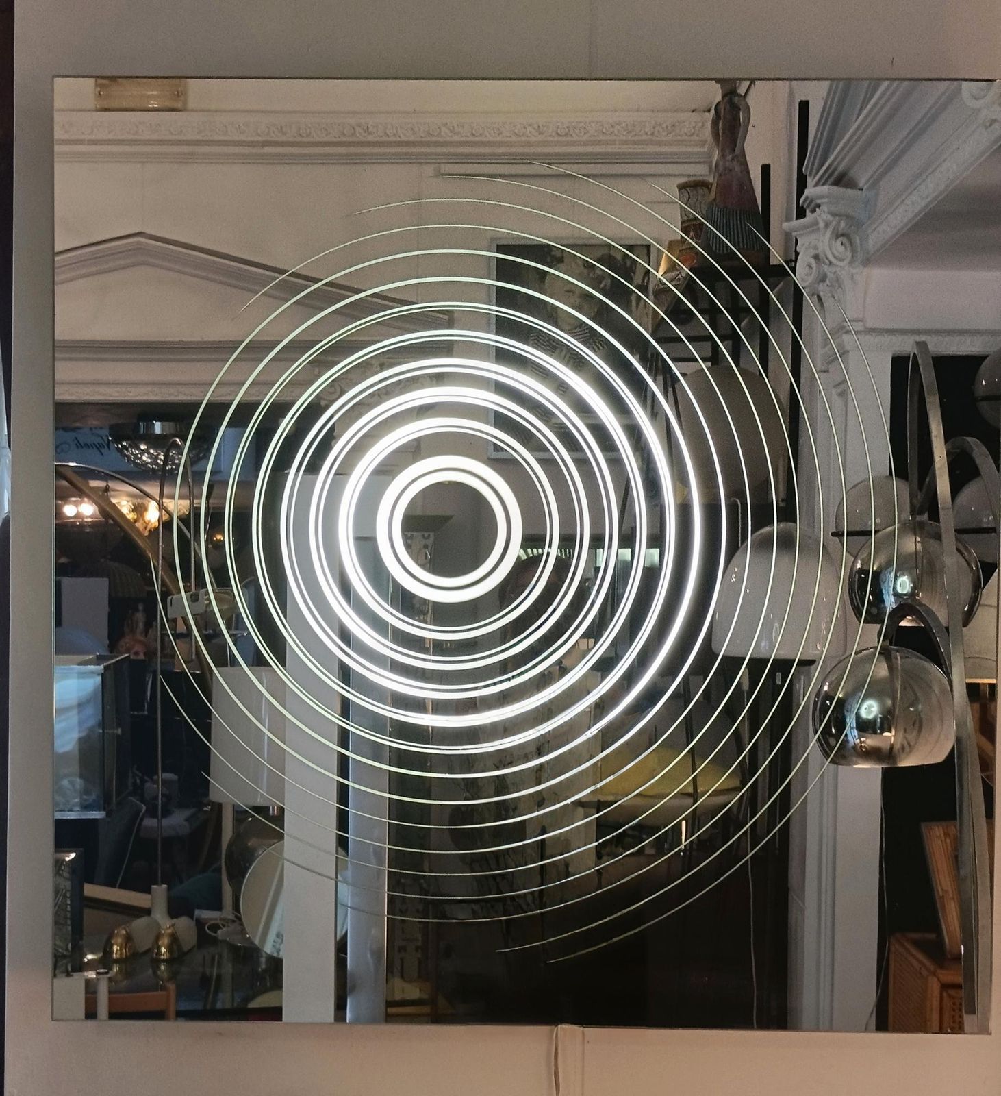 Backlit Mirror With Optical Screen Printing, Italy 1970s photo for sale