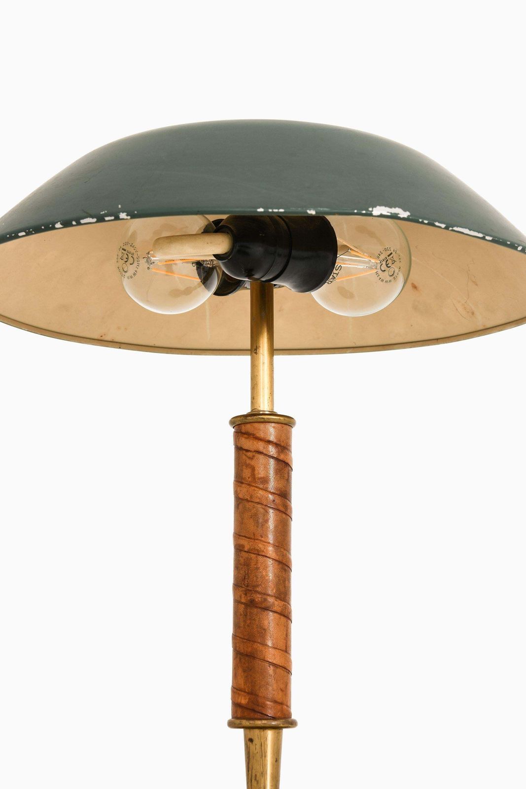 Rare Table Lamp In Brass, Leather And Original Lamp Shade, 1950's photo 4861.0