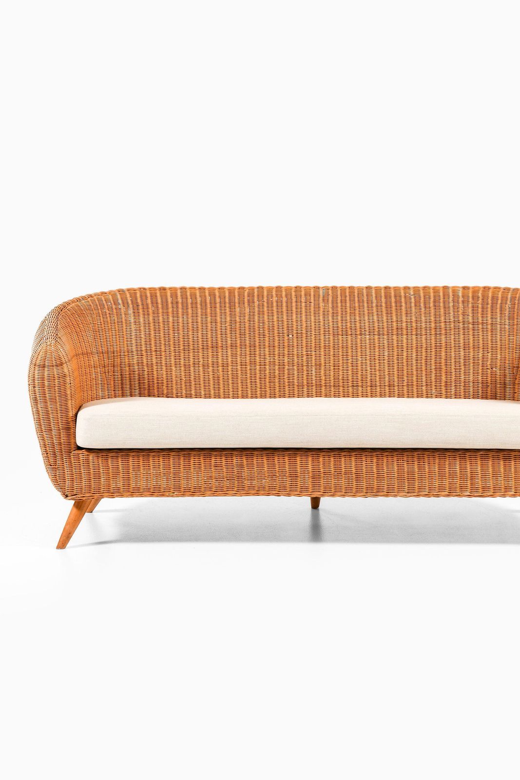 Freestanding Sofa In Rattan, Beech And Reupholstered Fabric, 1960's photo vinterior