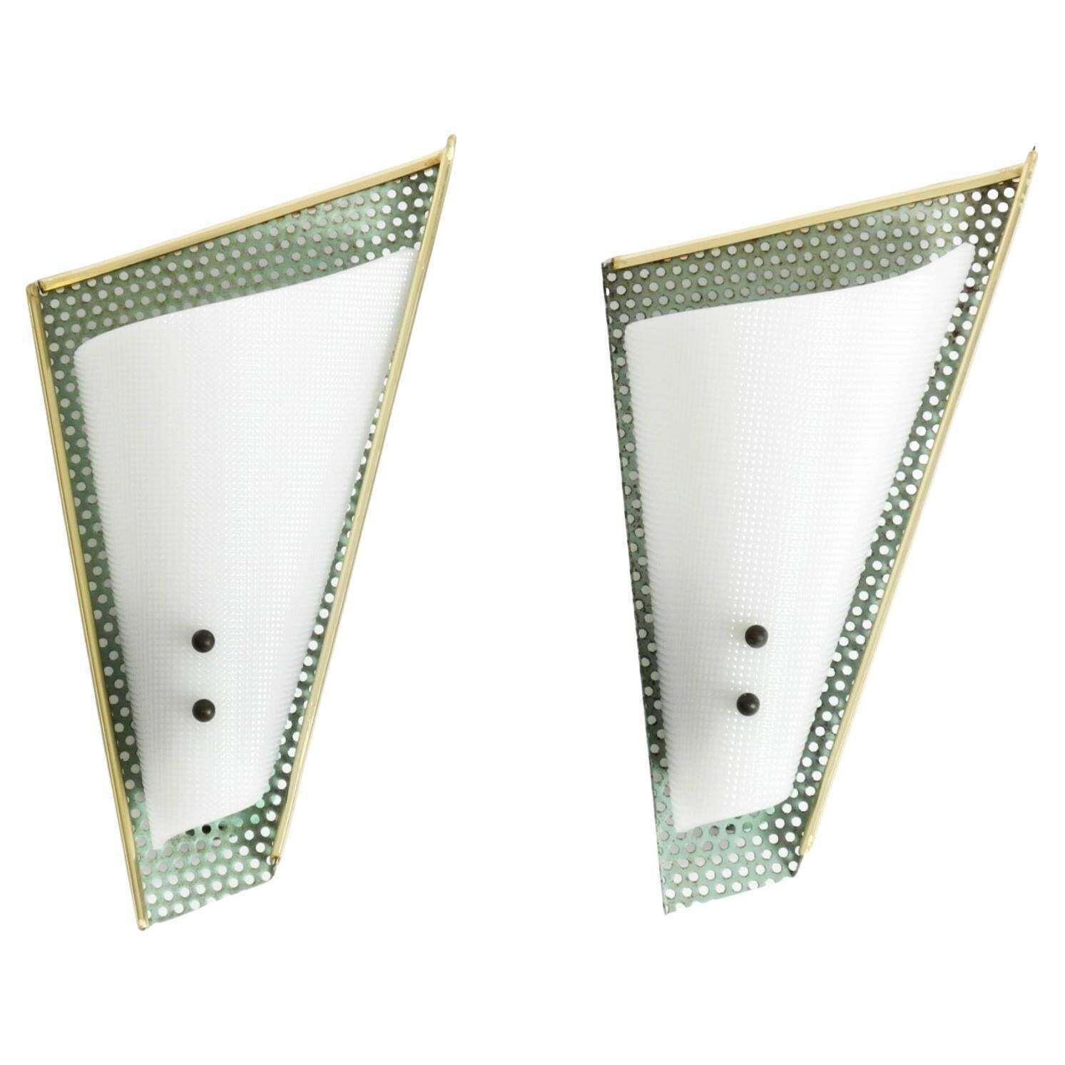 Pair Of Beautiful Mint Green Mid Century Modern Perforated Sheet Metal Wall Lamp
