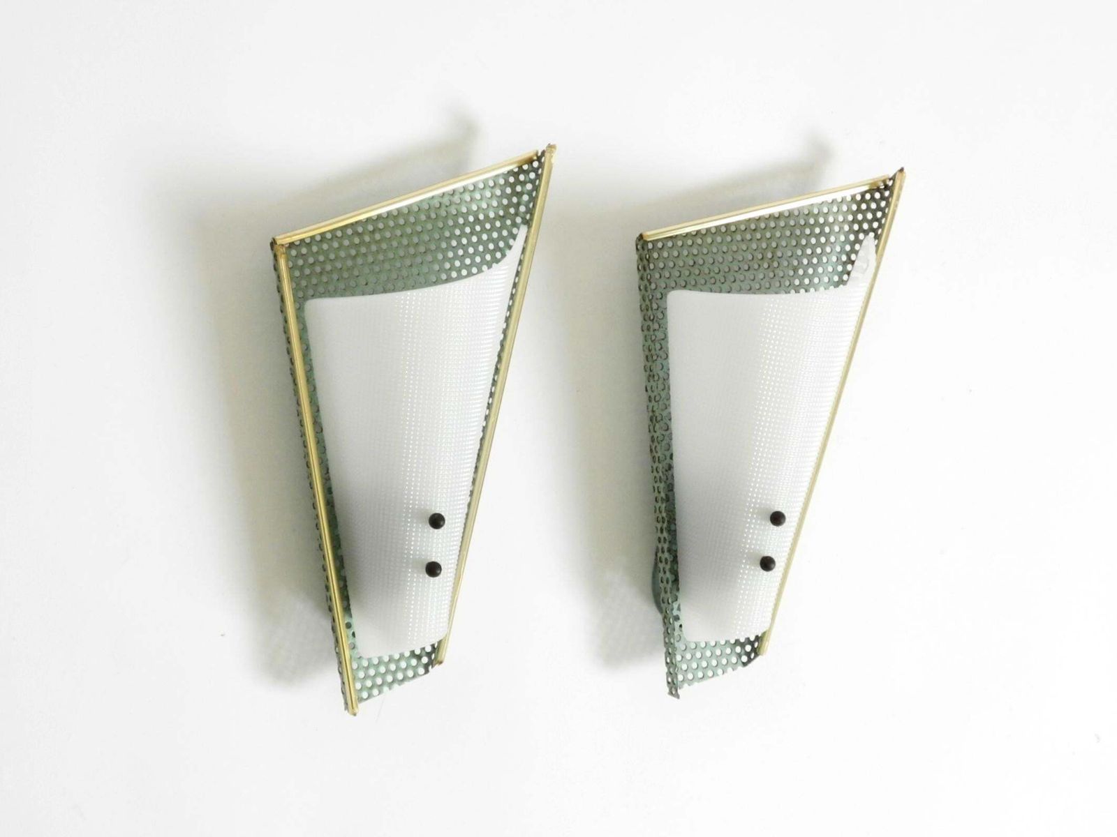 Pair Of Beautiful Mint Green Mid Century Modern Perforated Sheet Metal Wall Lamp photo furniture