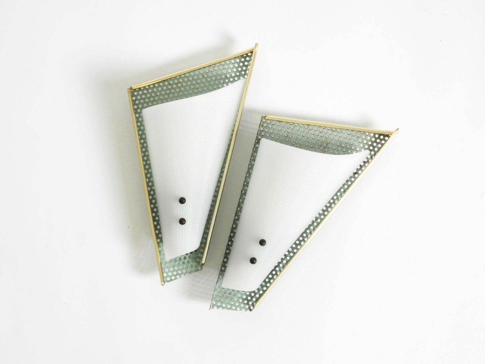 Pair Of Beautiful Mint Green Mid Century Modern Perforated Sheet Metal Wall Lamp photo Lighting