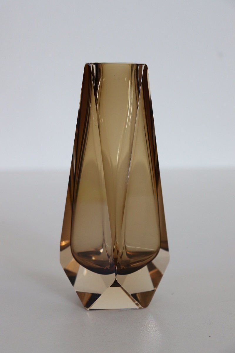 Murano Art Glass Smoked Amber Vase By Alessandro Mandruzzato, 1960s photo Home Decor