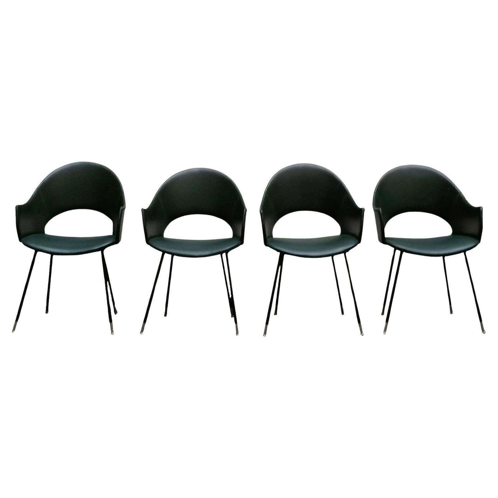 Set Di 4 Sedie Con Schienale Rotondo Rivestite In Skay Verde, Italia 1970s