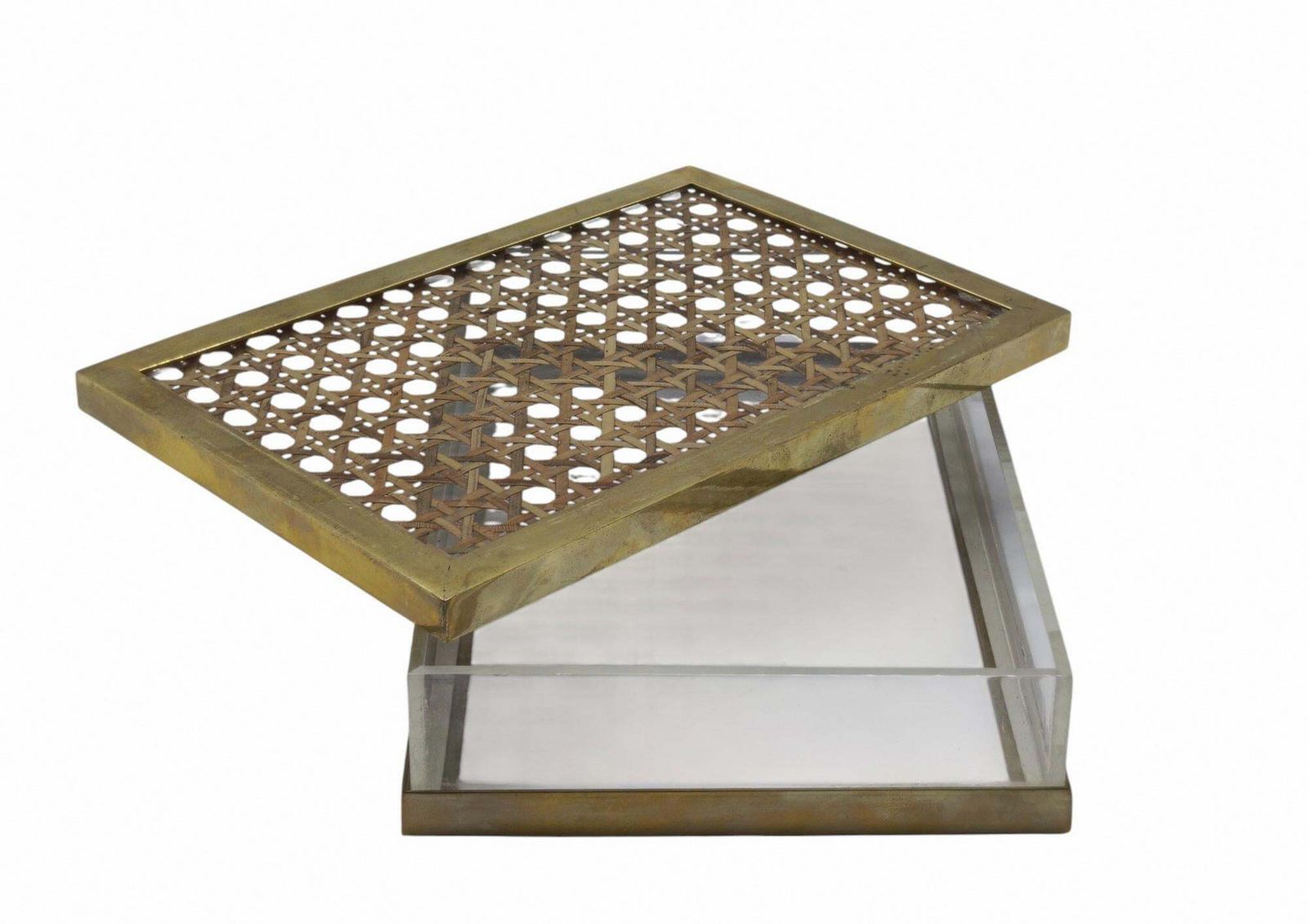 Dior Home Attrib. Scatola In Lucite, Ottone E Paglia Di Vienna, Italia 1970s photo Home Decor