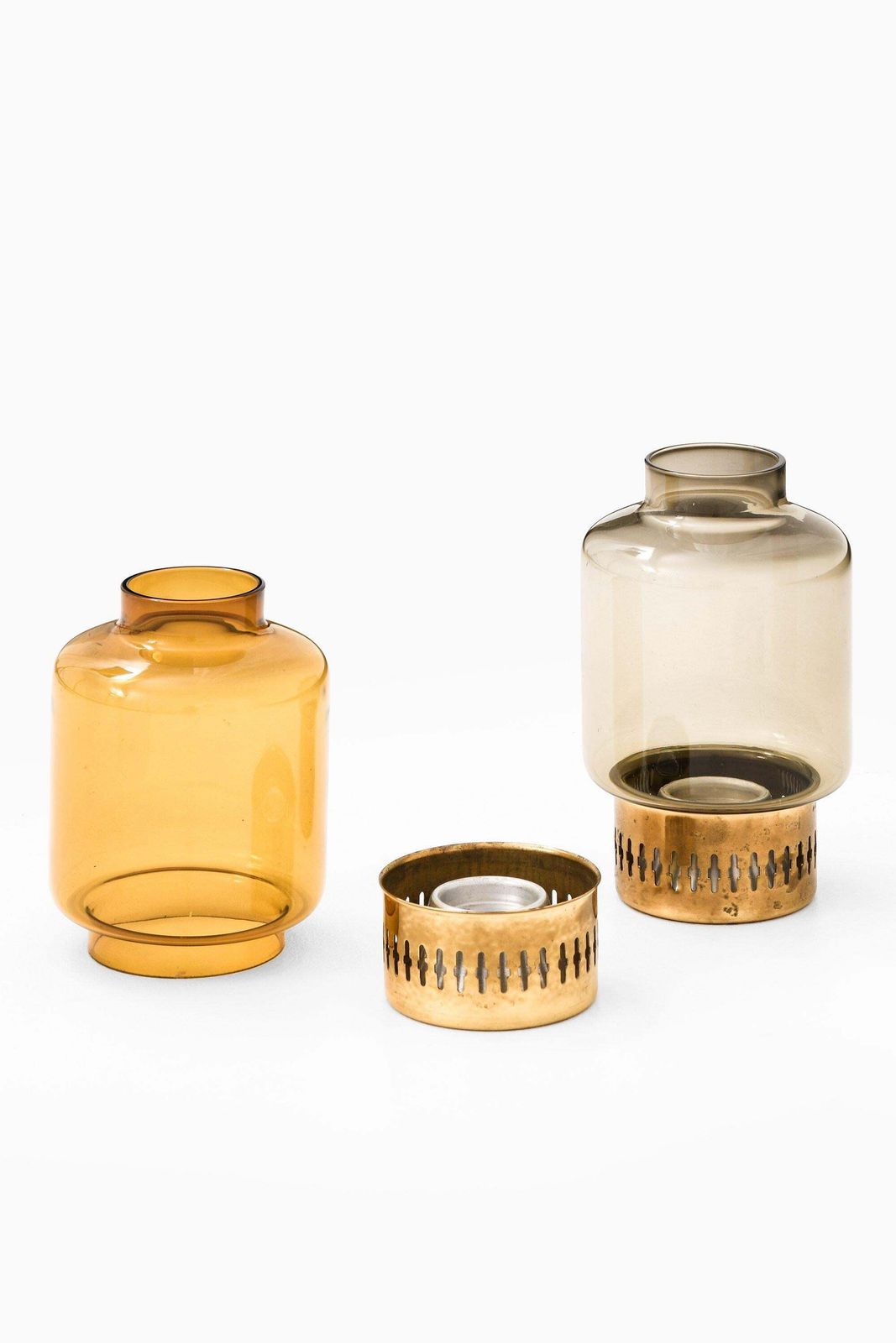 Pair Of Candelsticks In Brass And Glass By Hans Agne Jakobsson, 1950's photo Home Decor