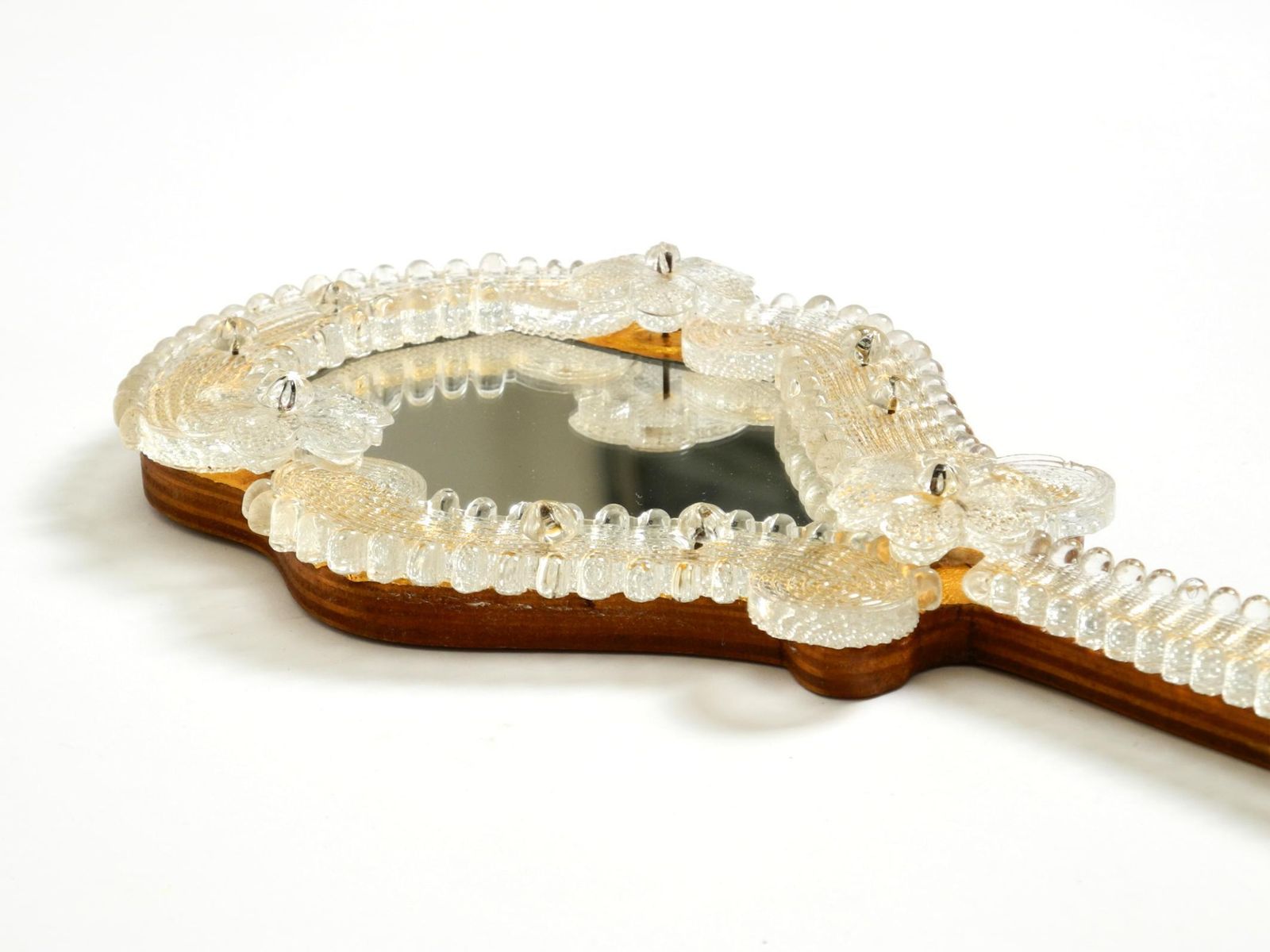Venetian Mid Century Modern Hand Or Wall Mirror With Murano Glass Rosettes photo vinterior