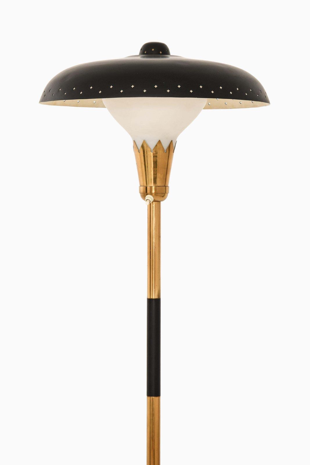 Rare Floor Lamp In Brass, Opaline Glass And Lacquered Metal, 1950's photo for sale