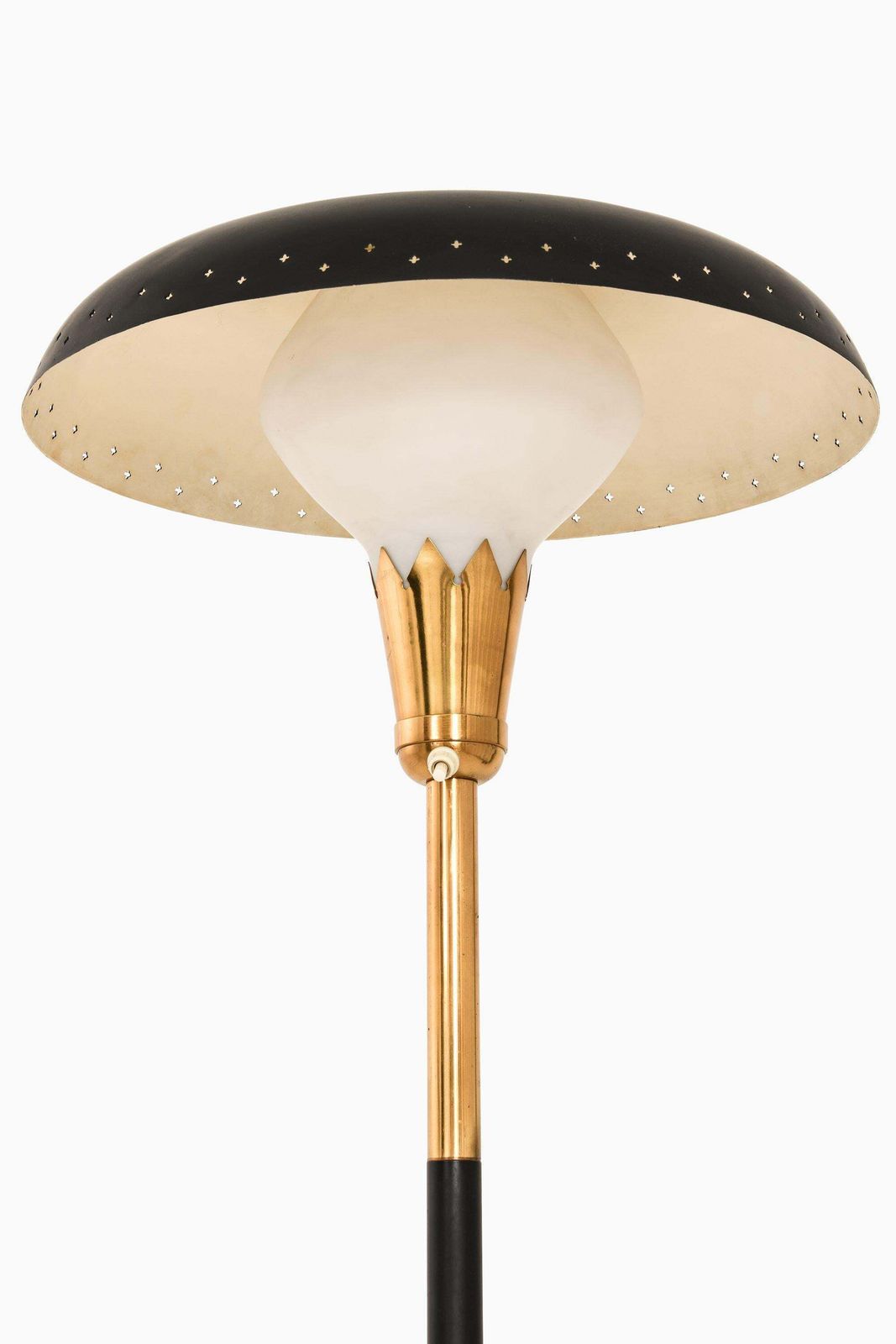 Rare Floor Lamp In Brass, Opaline Glass And Lacquered Metal, 1950's photo Lighting