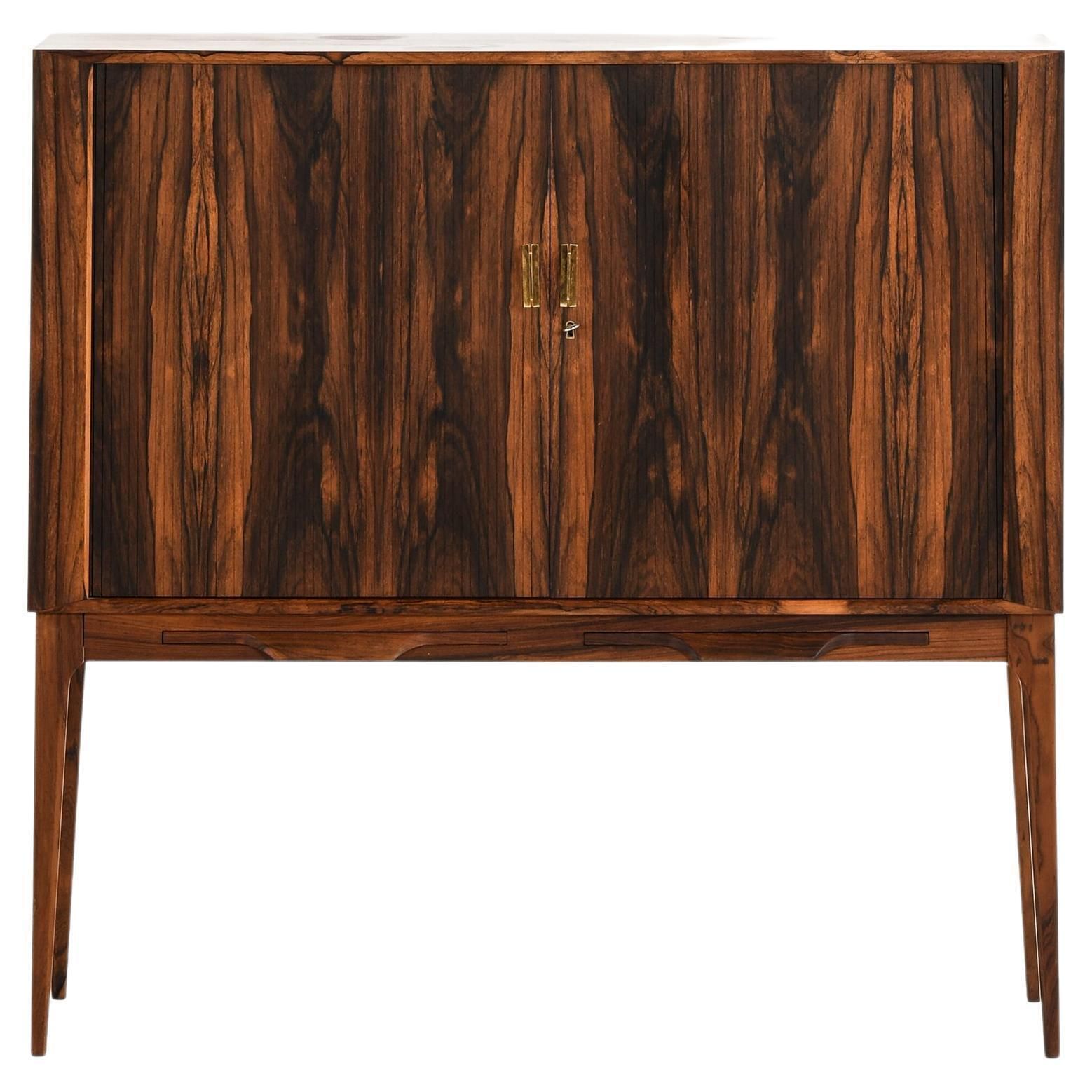 Bar Cabinet With Tambour Doors In Rosewood And Glass By Kurt østervig, 1960's