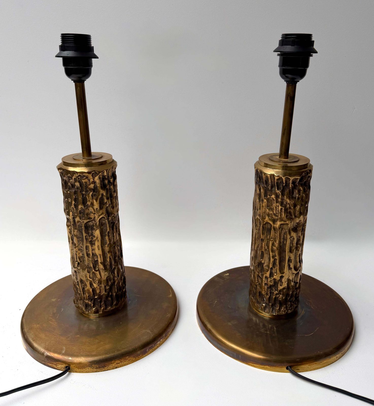 Pair Of Brass Sculpture Lamps By Angelo Brotto For Esperia Italy, 1980s photo buy