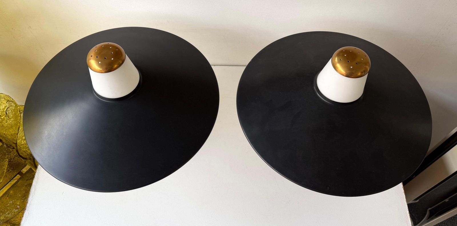 Mid Century Modern Pair Of Lamps Brass Lacquered Metal By Stilnovo. Italy, 1950s photo for sale