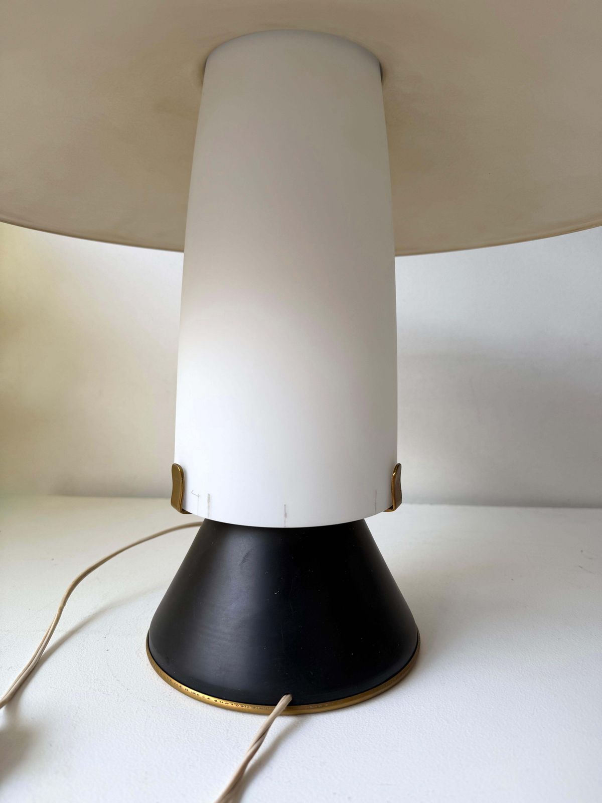 photo furniture Mid Century Modern Pair Of Lamps Brass Lacquered Metal By Stilnovo. Italy, 1950s