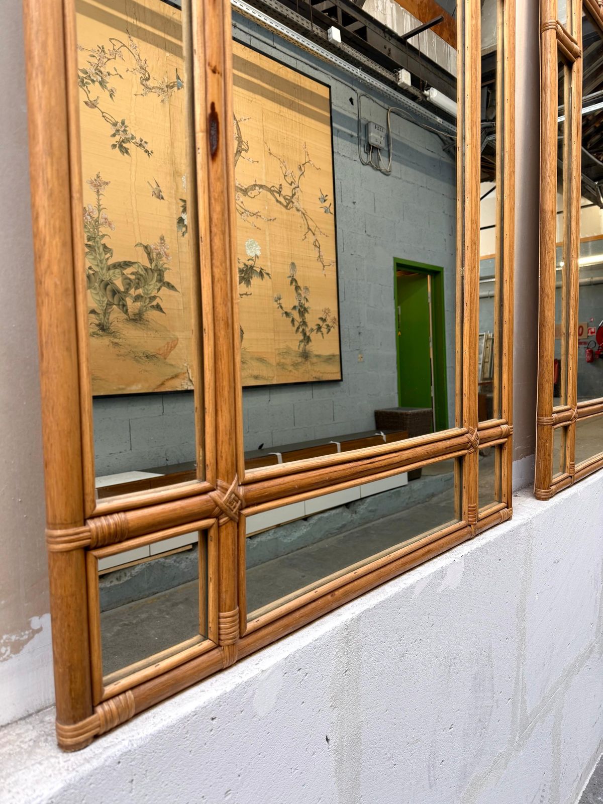Large Rattan Parclosed Mirror . Italy, 1970s photo for sale