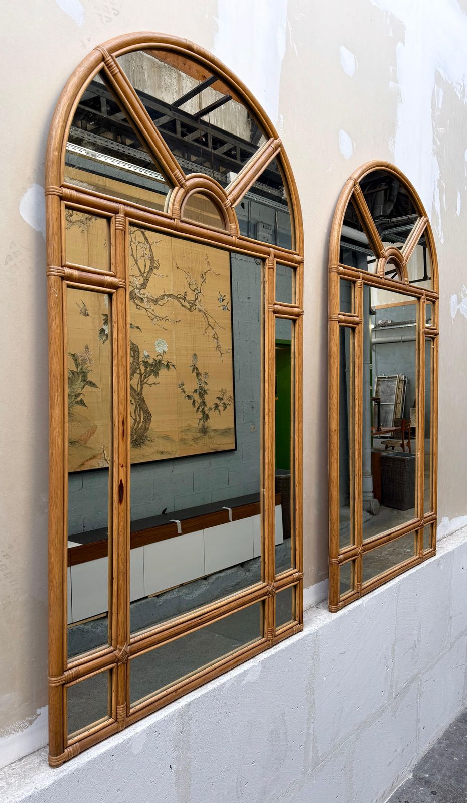 Large Rattan Parclosed Mirror . Italy, 1970s photo Home Decor